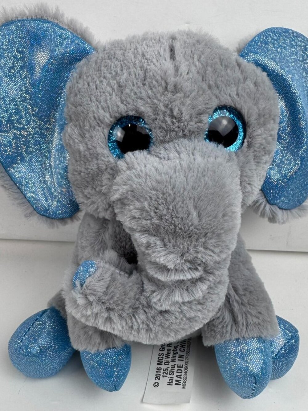 MGS Group 2016 Elephant Plush 7" Gray Blue Glitter Eyes Ears Feet Stuffed Animal